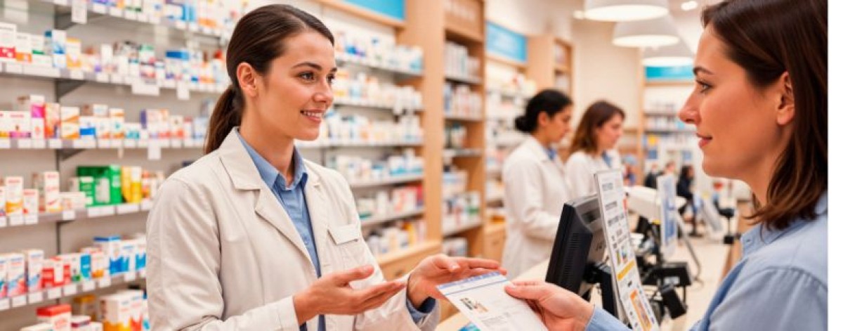 farmacista paziente bancone donna